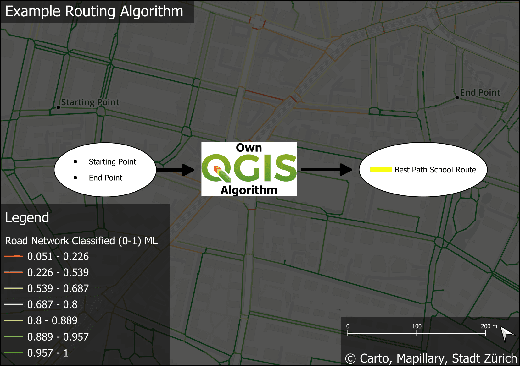 Schritt 2: Ein QGIS-Skript berechnet die Routen direkt innerhalb von QGIS.