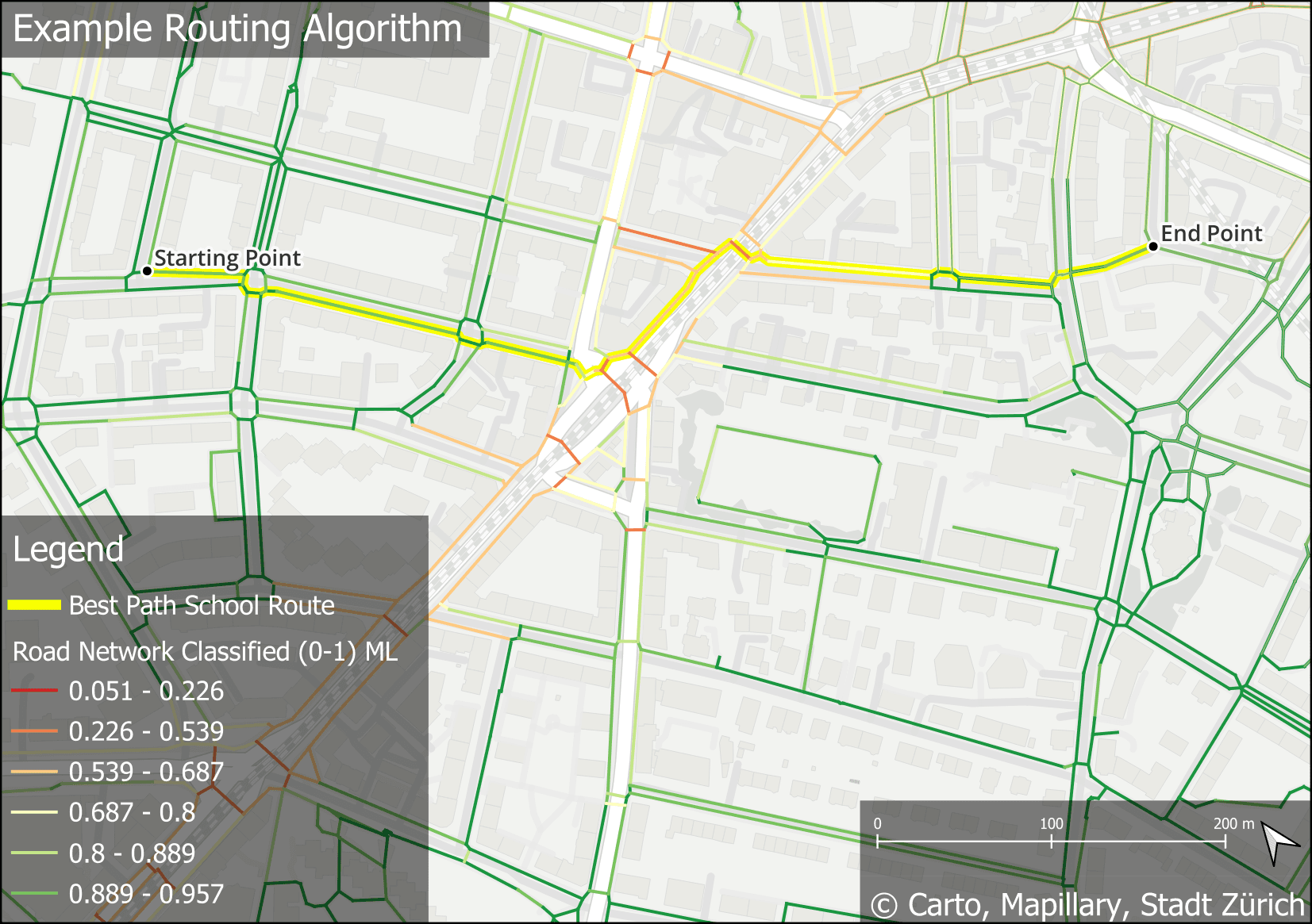 Schritt 3: Die berechneten Routen werden geladen und im QGIS visualisiert.
