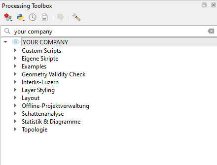 Company provider with logo and categories in the QGIS Processing toolbox