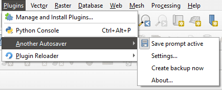 Plugins menu showing Another Autosaver entries